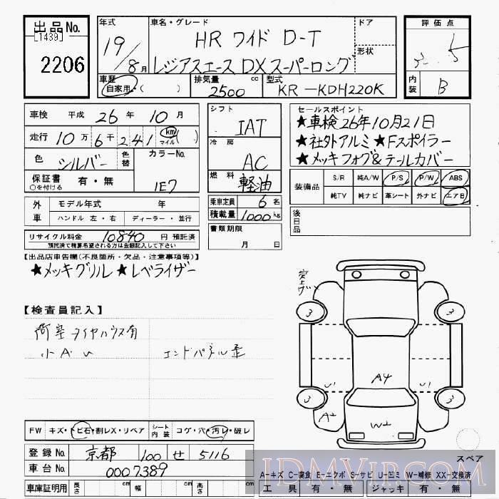 2007 TOYOTA REGIUS ACE DX__ KDH220K - 2206 - JU Gifu
