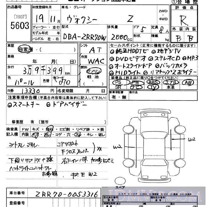 2007 TOYOTA VOXY Z_8 ZRR70W - 5603 - JU Saitama