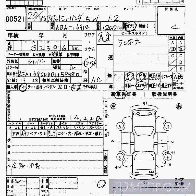 2008 FIAT FIAT PANDA 1.2 16912 - 80521 - HAA Kobe