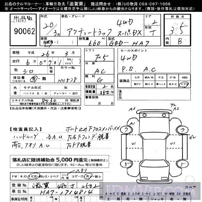 2008 HONDA ACTY TRUCK 4WD_SDX HA7 - 90062 - JU Gifu