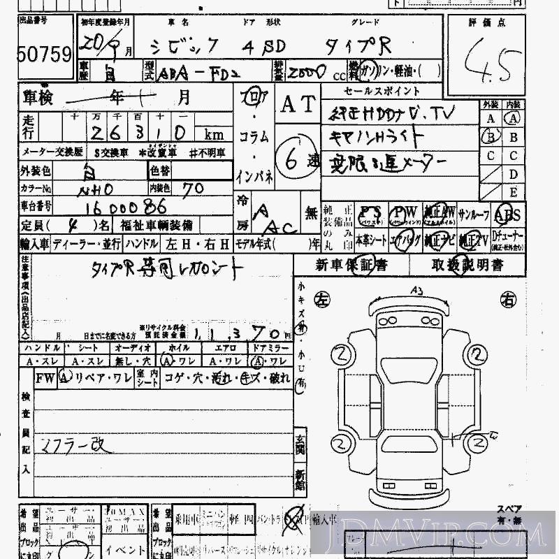 2008 HONDA CIVIC R FD2 - 50759 - HAA Kobe