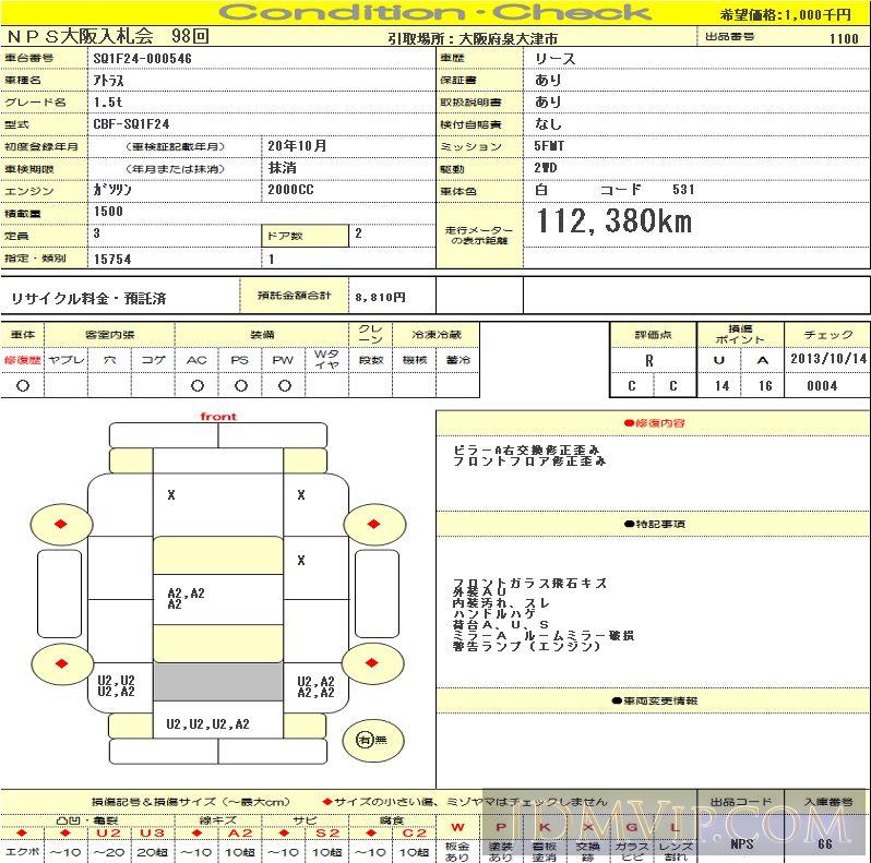 2008 NISSAN ATLAS TRUCK 1.5t SQ1F24 - 1100 - NPS Osaka Nyusatsu