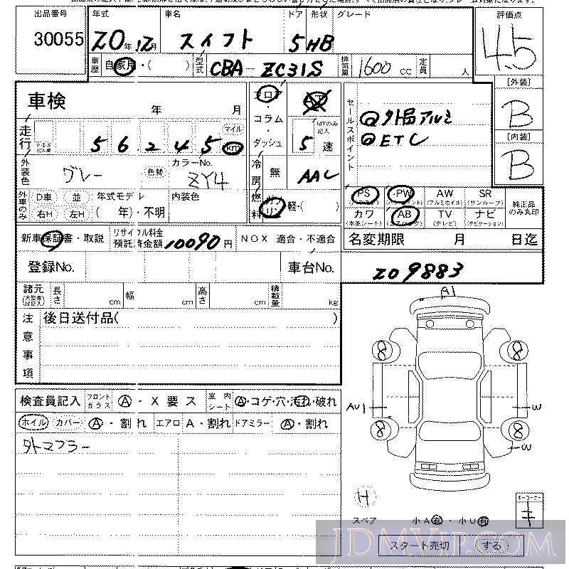 2008 SUZUKI SWIFT  ZC31S - 30055 - LAA Kansai