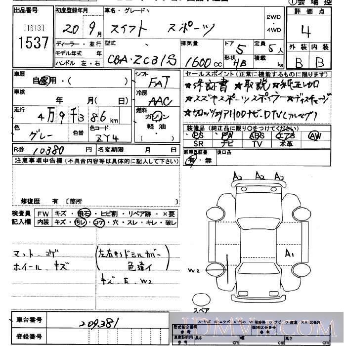 2008 SUZUKI SWIFT  ZC31S - 1537 - JU Saitama