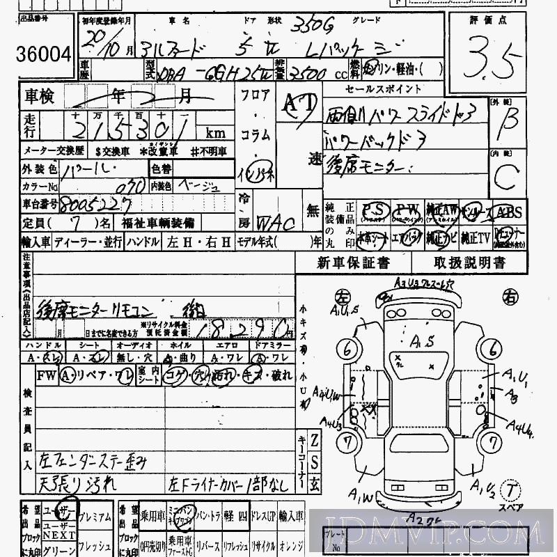 2008 TOYOTA ALPHARD 350G_L GGH25W - 36004 - HAA Kobe