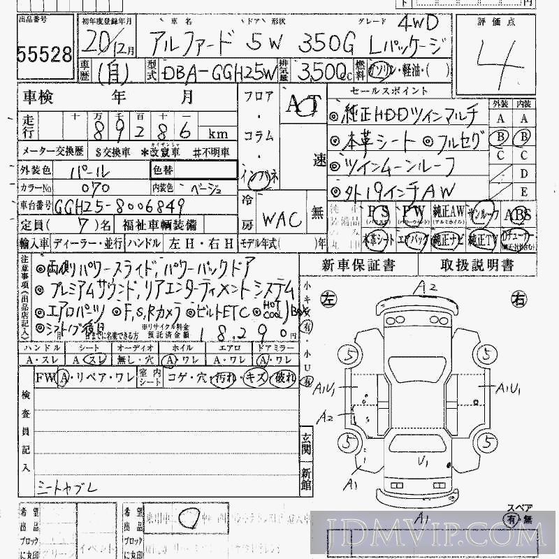2008 TOYOTA ALPHARD 4WD_350G_L GGH25W - 55528 - HAA Kobe