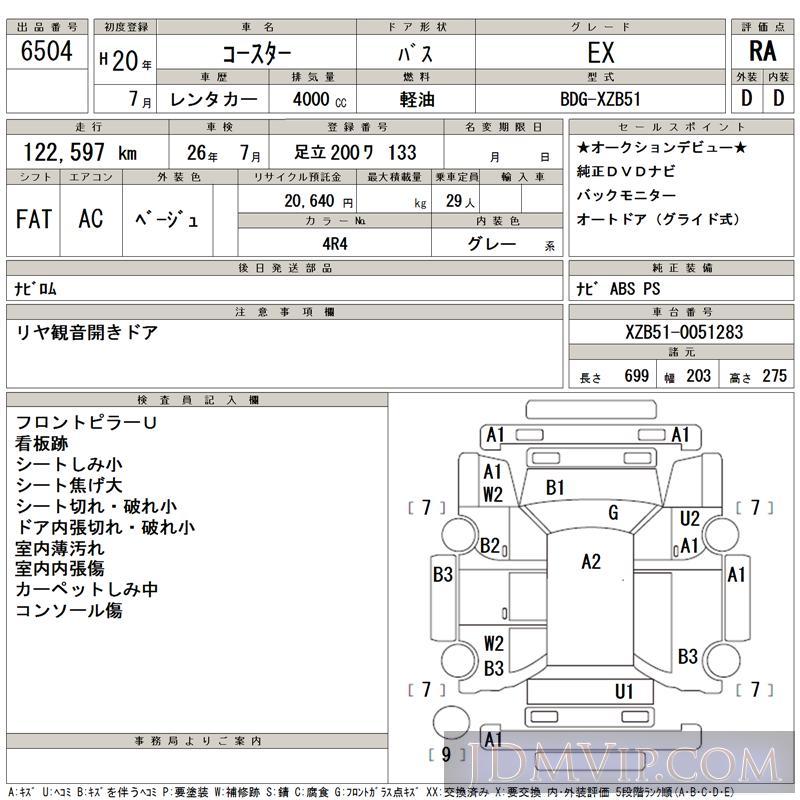 2008 TOYOTA COASTER EX_ XZB51 - 6504 - TAA Kantou