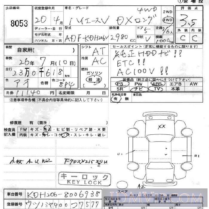 2008 TOYOTA HIACE VAN DX_ KDH206V - 8053 - JU Fukushima