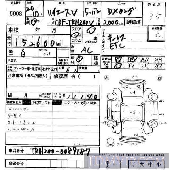 2008 TOYOTA HIACE VAN DX_ TRH200V - 5008 - JU Hiroshima