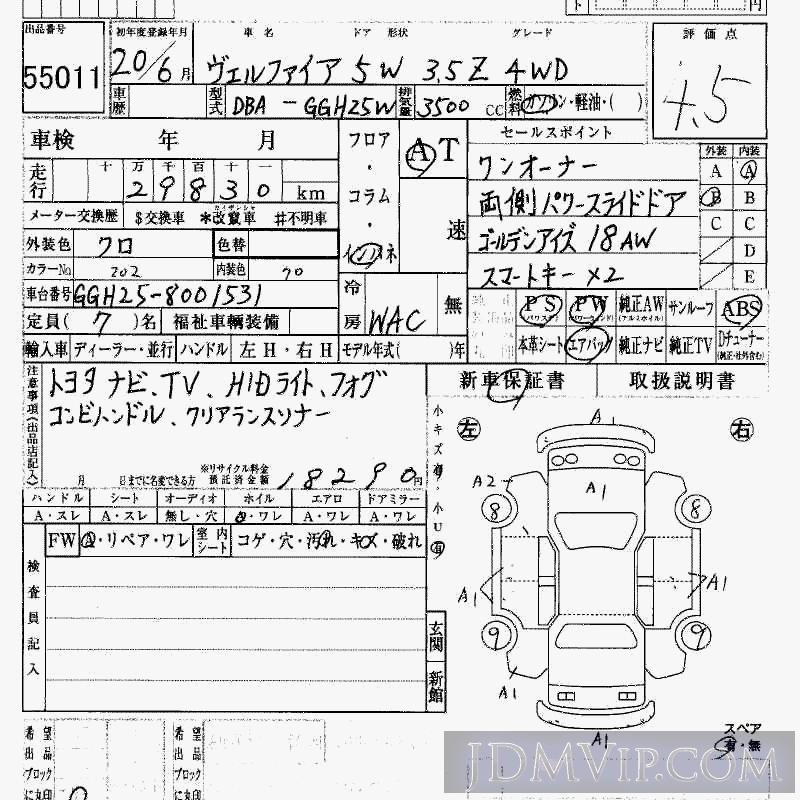 2008 TOYOTA VELLFIRE 4WD_3.5Z GGH25W - 55011 - HAA Kobe