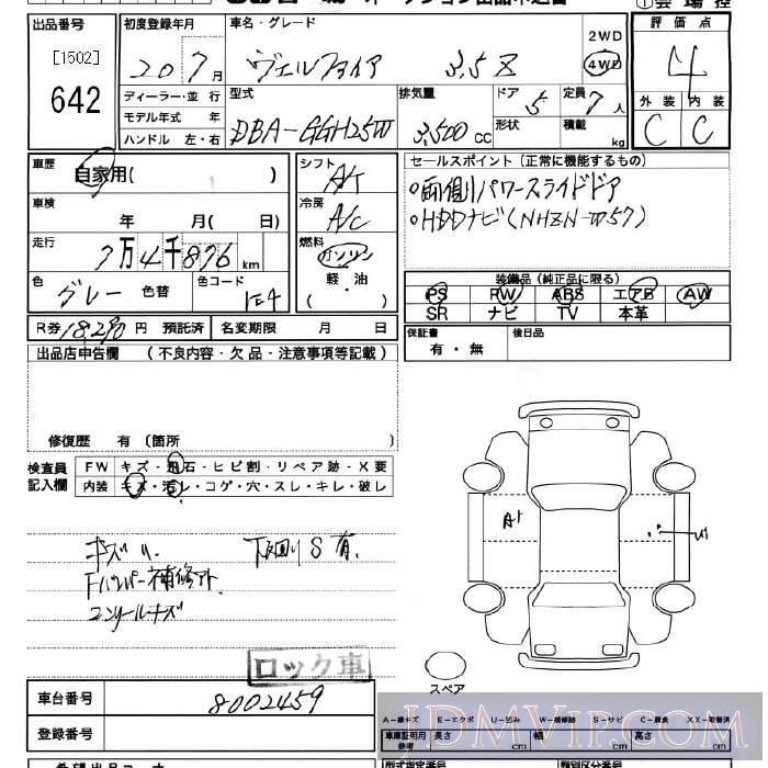2008 TOYOTA VELLFIRE 4WD_3.5Z GGH25W - 642 - JU Miyagi