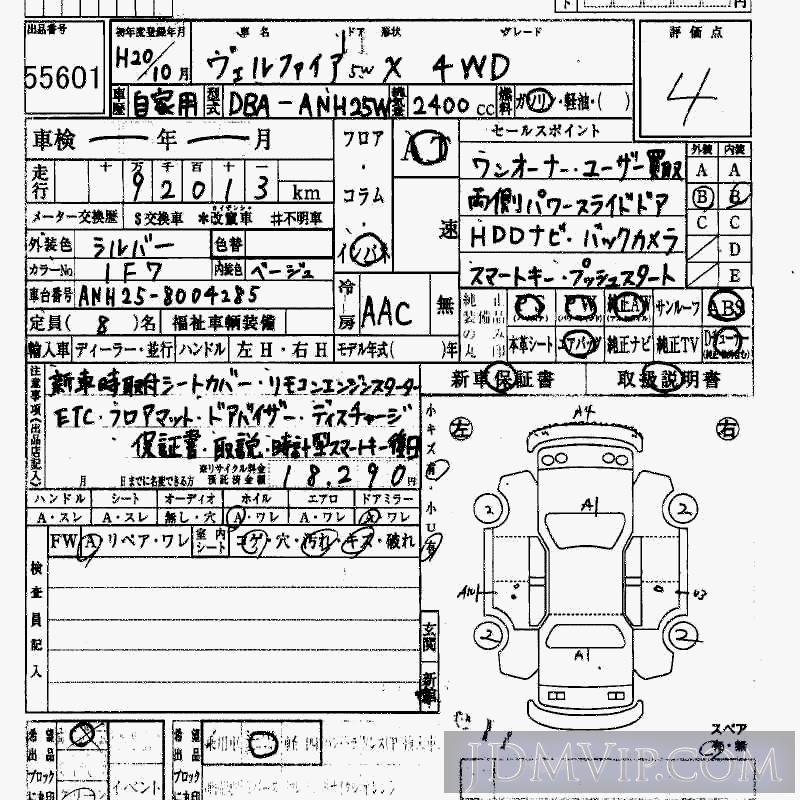 2008 TOYOTA VELLFIRE 4WD_X ANH25W - 55601 - HAA Kobe