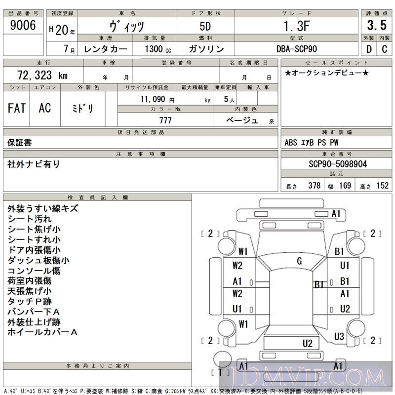 2008 TOYOTA VITZ 1.3F SCP90 - 9006 - TAA Kyushu