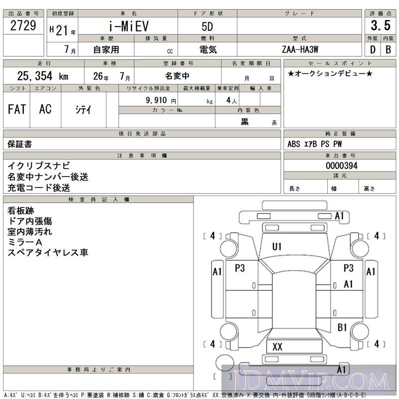 2009 MITSUBISHI I-MIEV HA3W - 2729 - TAA Chubu