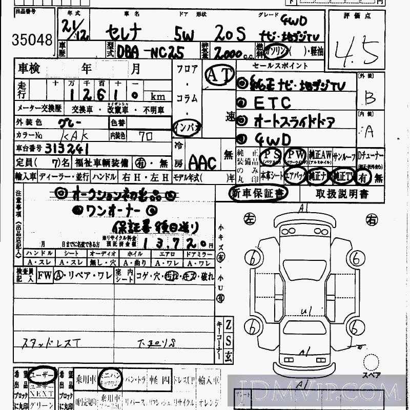 2009 NISSAN SERENA 4WD_20S__T NC25 - 35048 - HAA Kobe