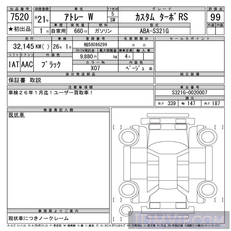 2009 OTHERS ATRAI WAGON _RS S321G - 7520 - CAA Tokyo