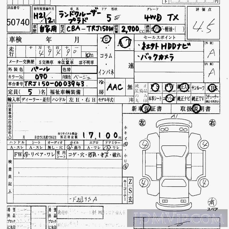 2009 TOYOTA LAND CRUISER PRADO 4WD_TX TRJ150W - 50740 - HAA Kobe