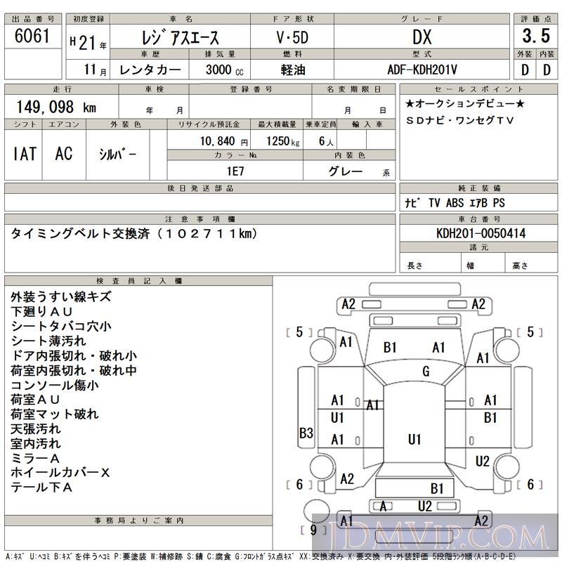 2009 TOYOTA REGIUS ACE DX KDH201V - 6061 - TAA Kyushu