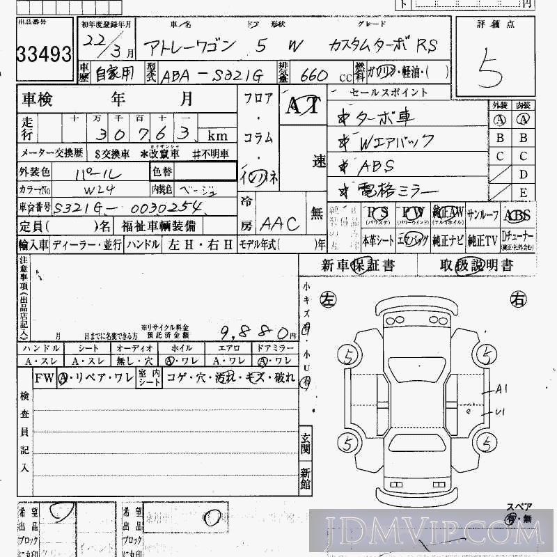 2010 DAIHATSU ATRAI WAGON RS S321G - 33493 - HAA Kobe