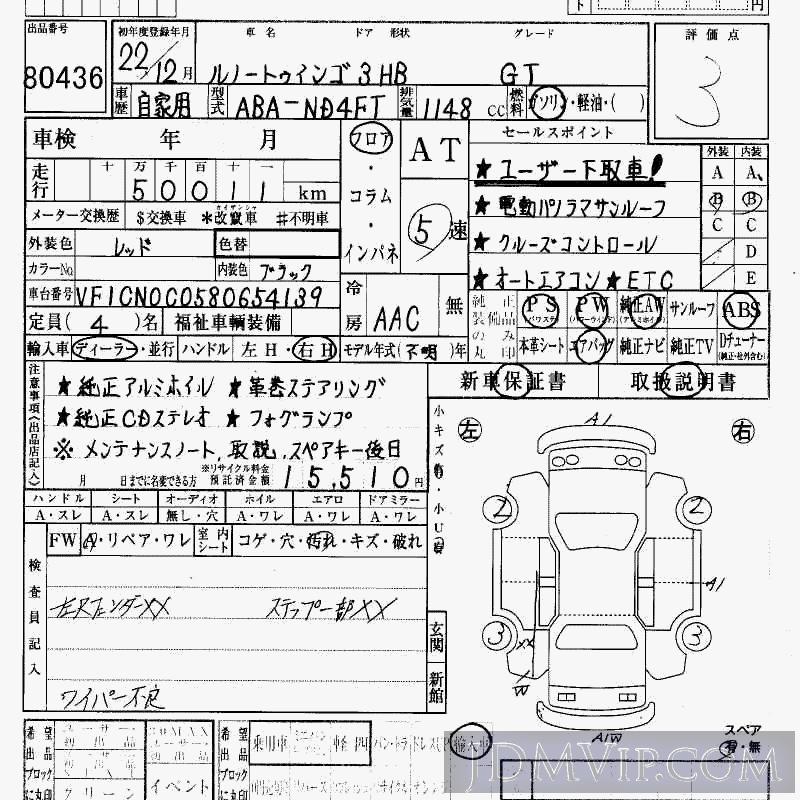 2010 RENAULT RENAULT TWINGO GT ND4FT - 80436 - HAA Kobe
