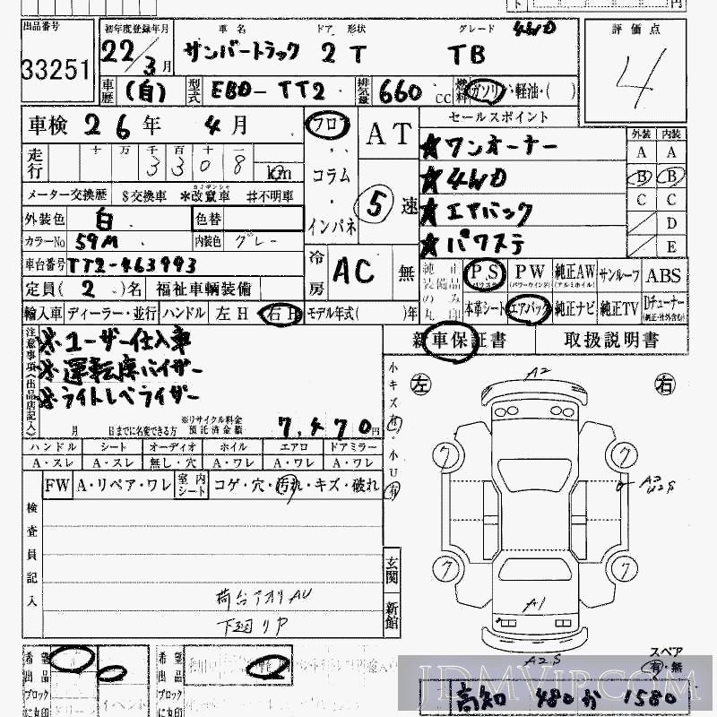 2010 SUBARU SAMBAR 4WD_TB TT2 - 33251 - HAA Kobe