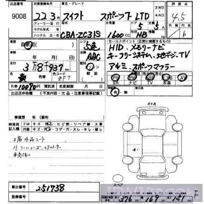 2010 SUZUKI SWIFT _F-LTD ZC31S - 9008 - JU Hiroshima