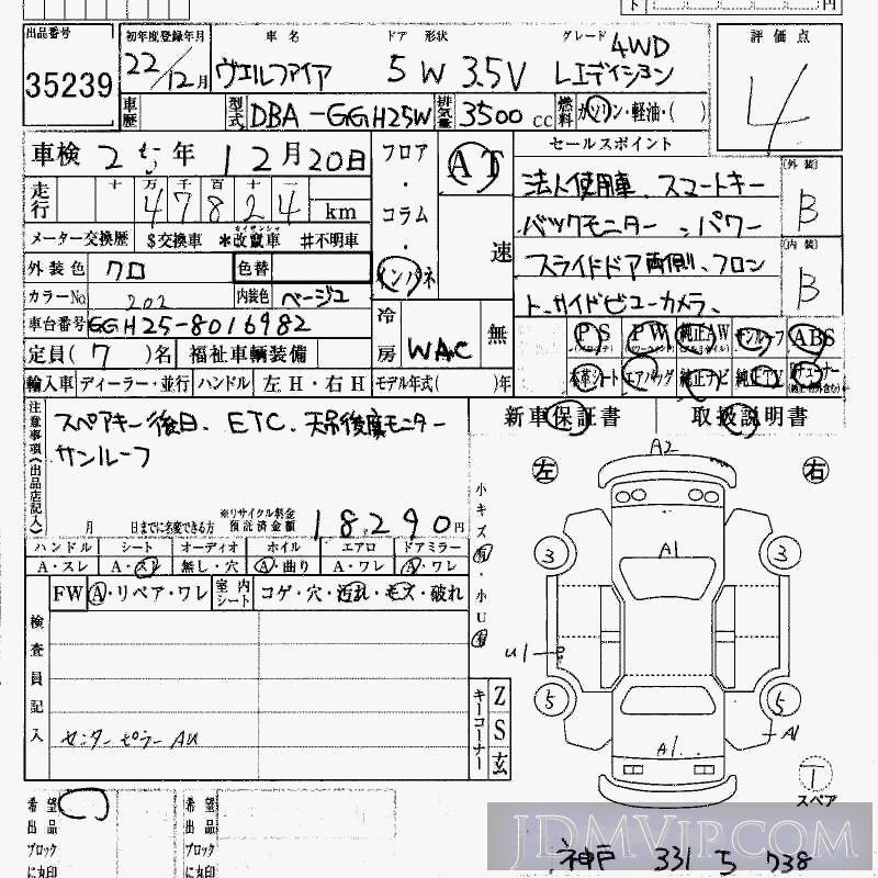 2010 TOYOTA VELLFIRE 4WD_3.5V_L GGH25W - 35239 - HAA Kobe