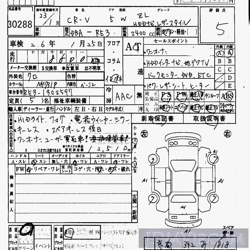 2011 HONDA CR-V ZL_HDD RE3 - 30288 - HAA Kobe