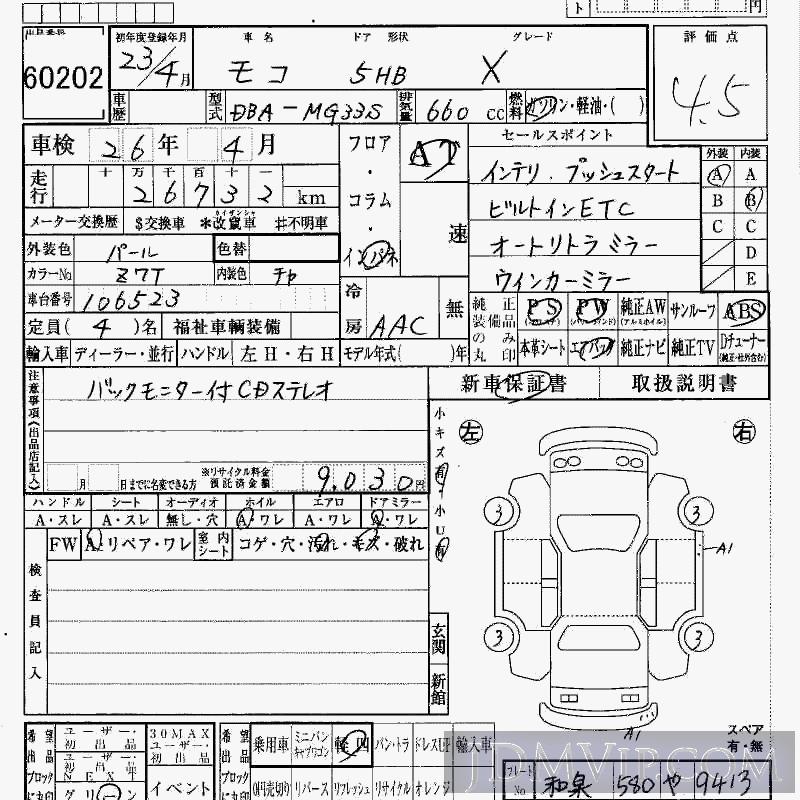 2011 NISSAN MOCO X MG33S - 60202 - HAA Kobe