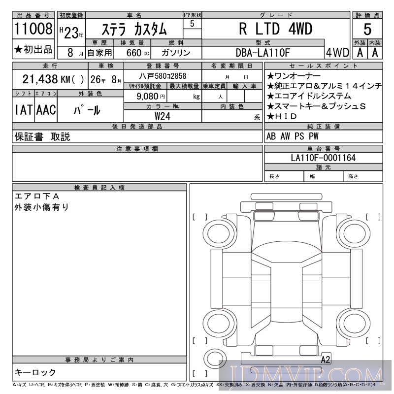 2011 SUBARU STELLA R_LTD_4WD LA110F - 11008 - CAA Tokyo