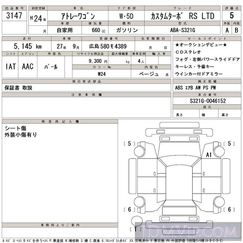 2012 DAIHATSU ATRAI WAGON _RS_LTD S321G - 3147 - TAA Hiroshima