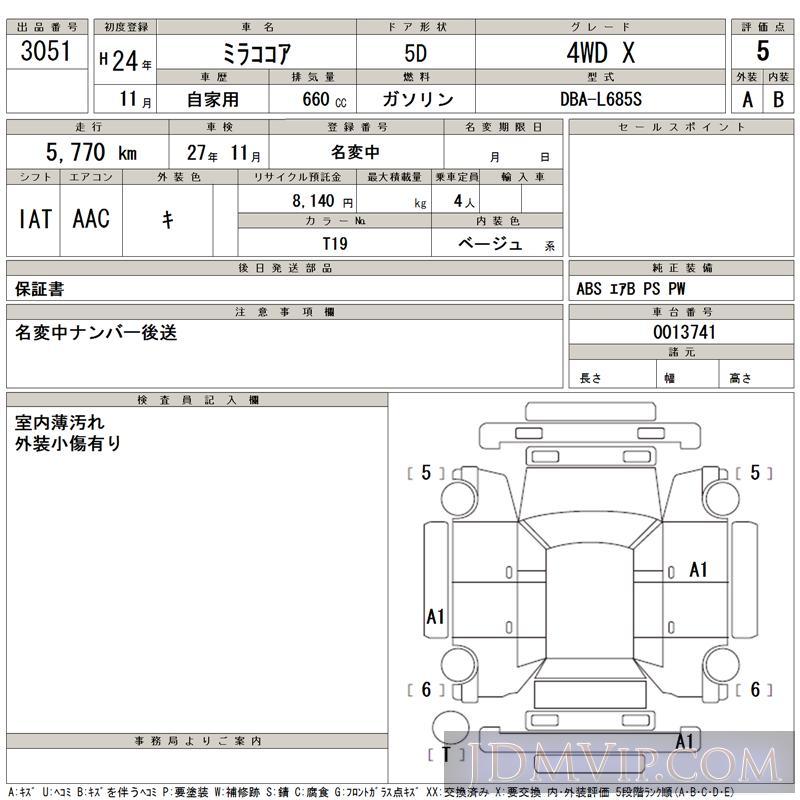 2012 DAIHATSU MIRA 4WD_X L685S - 3051 - TAA Chubu