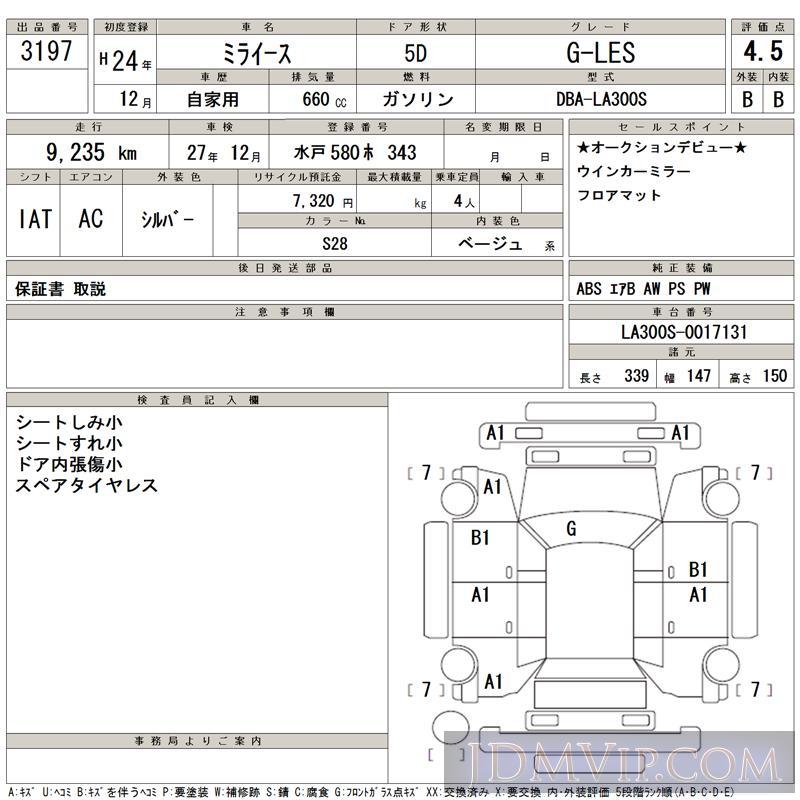 2012 DAIHATSU MIRA E:S GLES LA300S - 3197 - TAA Yokohama