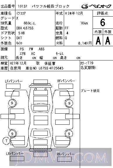 2012 DAIHATSU MIRA X L675S - 10137 - BAYAUC