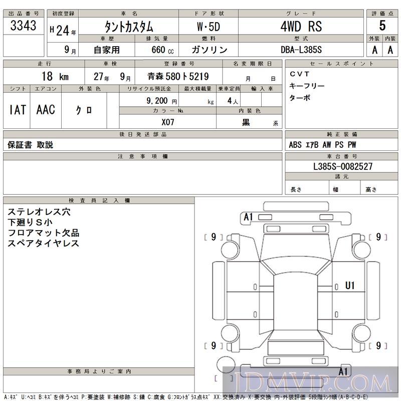 2012 DAIHATSU TANTO 4WD_RS L385S - 3343 - TAA Kantou
