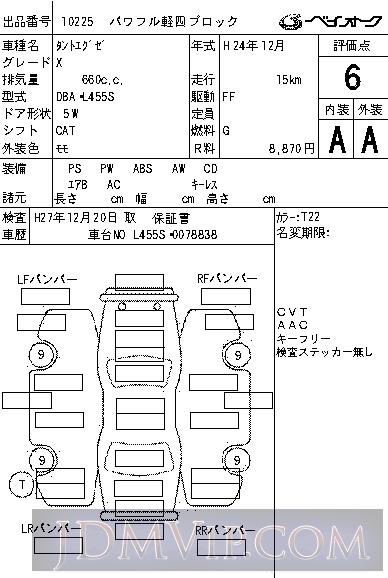 2012 DAIHATSU TANTO EXE X L455S - 10225 - BAYAUC
