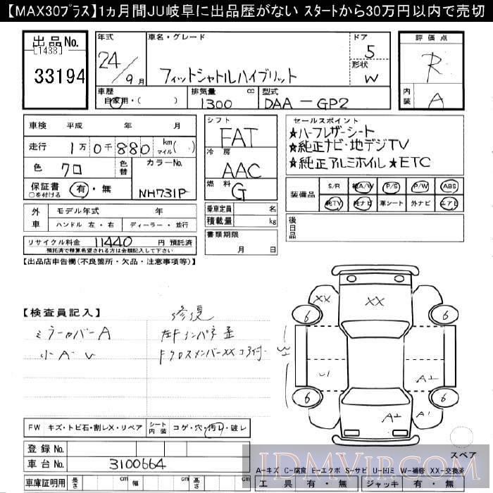 2012 HONDA FIT SHUTTLE  GP2 - 33194 - JU Gifu