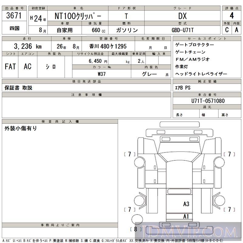 2012 NISSAN CLIPPER TRUCK DX U71T - 3671 - TAA Shikoku
