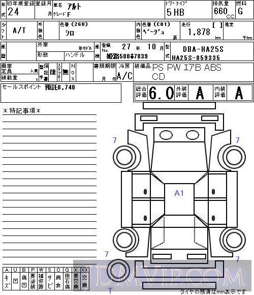 2012 SUZUKI ALTO F HA25S - 3050 - NAA Osaka