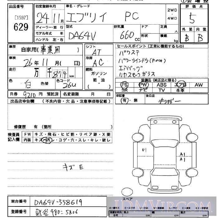 2012 SUZUKI EVERY PC DA64V - 629 - JU Saitama