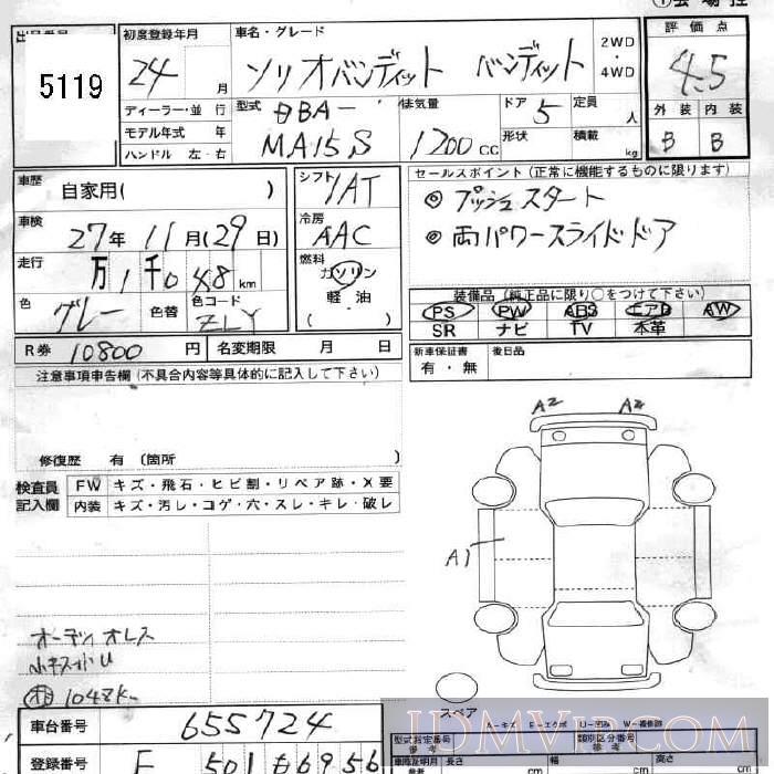 2012 SUZUKI SOLIO  MA15S - 5119 - JU Fukushima