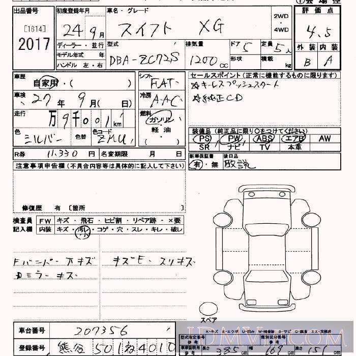 2012 SUZUKI SWIFT XG ZC72S - 2017 - JU Saitama