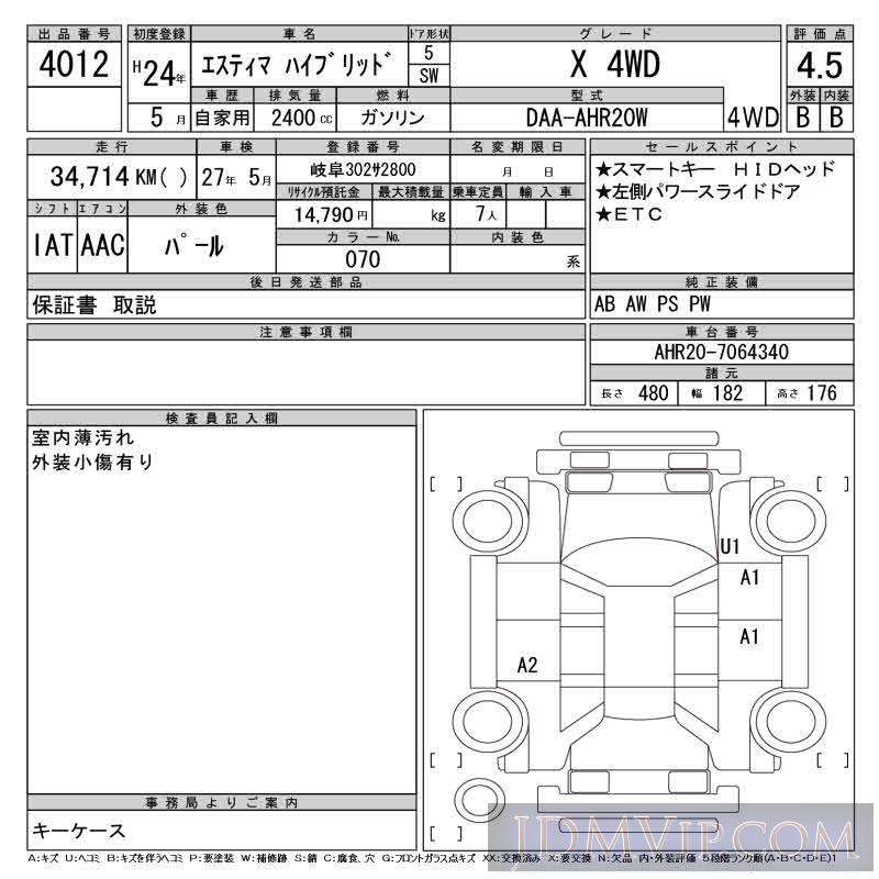 2012 TOYOTA ESTIMA HYBRID X_4WD AHR20W - 4012 - CAA Gifu