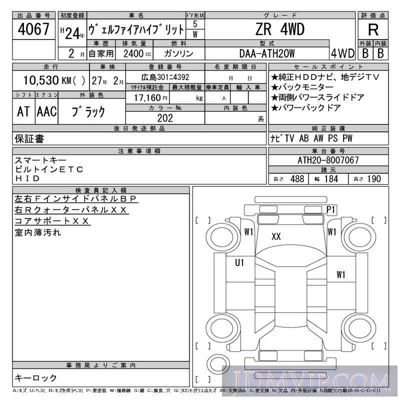 2012 TOYOTA VELLFIRE ZR_4WD ATH20W - 4067 - CAA Gifu