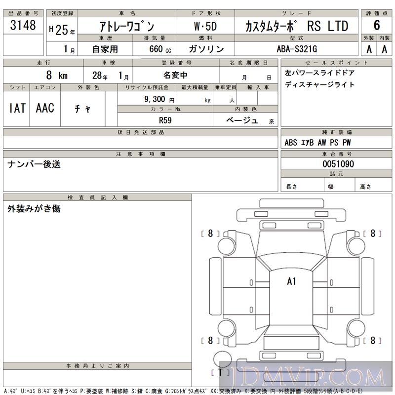 2013 DAIHATSU ATRAI WAGON _RS_LTD S321G - 3148 - TAA Kyushu