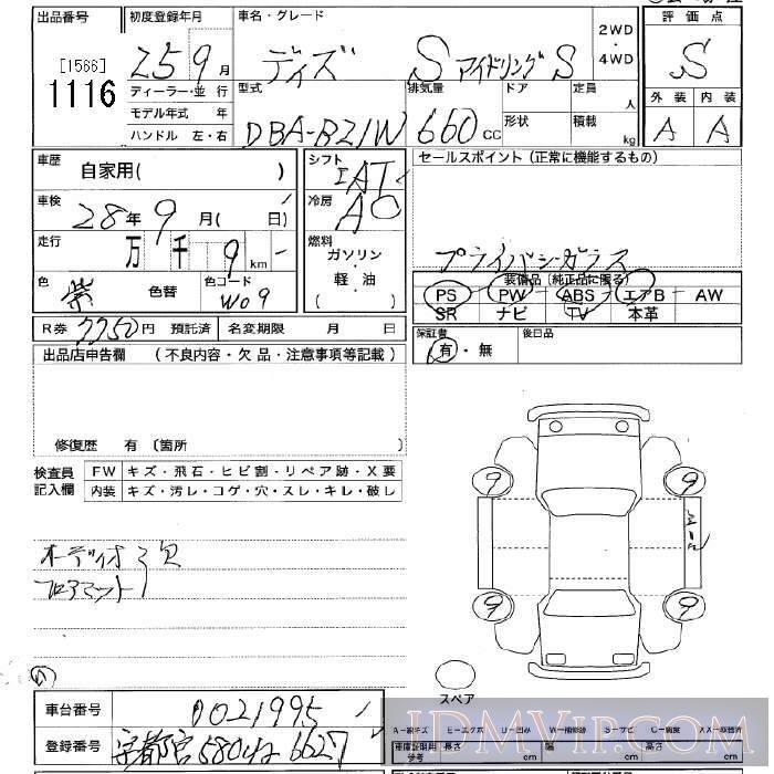 2013 NISSAN DAYZ SS B21W - 1116 - JU Tochigi