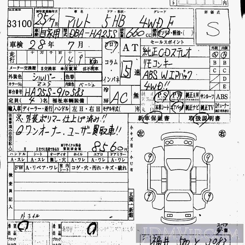 2013 SUZUKI ALTO 4WD_F HA25S - 33100 - HAA Kobe