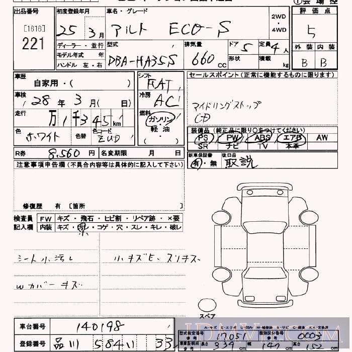 2013 SUZUKI ALTO ECO S HA35S - 221 - JU Saitama