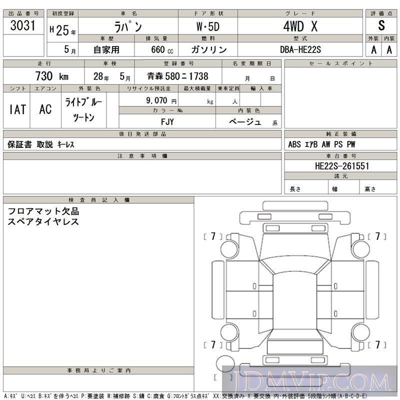 2013 SUZUKI LAPIN 4WD_X HE22S - 3031 - TAA Tohoku