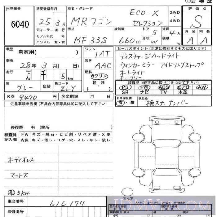 2013 SUZUKI MR WAGON ECO-X MF33S - 6040 - JU Fukushima